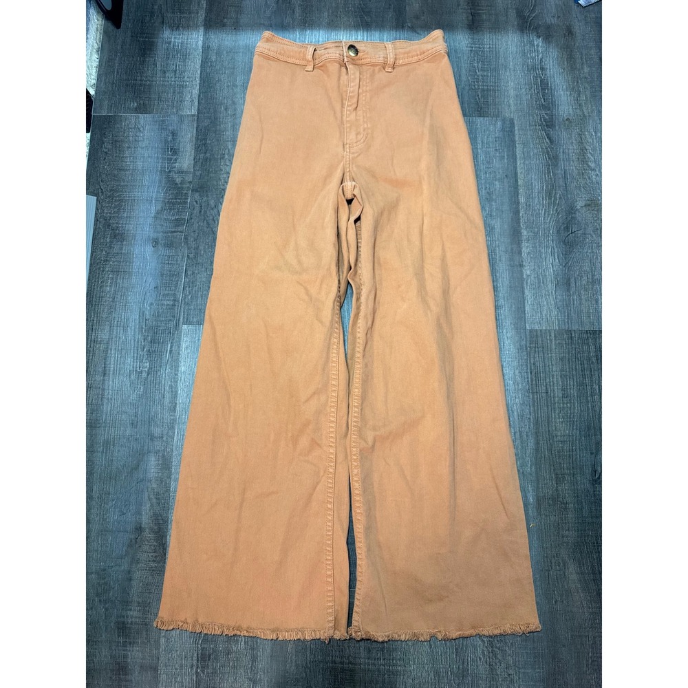 Billabong Women 26 High Waisted Wide Leg Frayed Hem Pants Orange Clay Twill